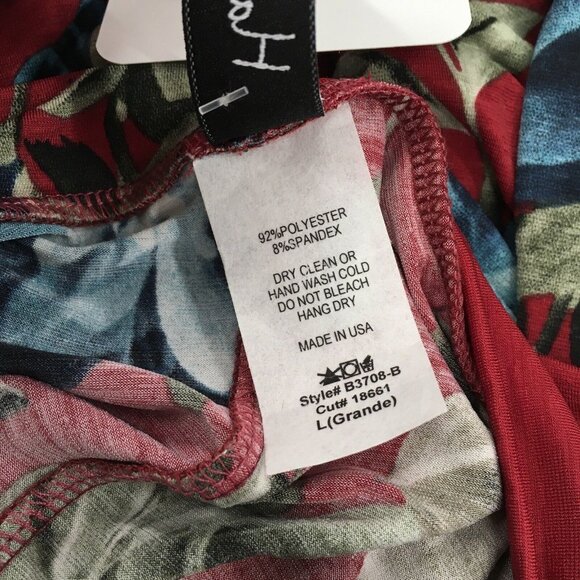 Floral Tunic Top Women Size Large Summer Red Tropical Bell Sleeve Flowy - Picture 10 of 11